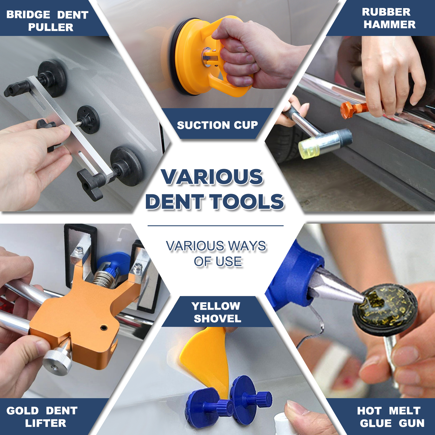 ROADGIVE Auto Body Dent Repair Tools, 75PCS Paintless Dent Removal Kit Car  Dent Repair Kit, Adjustable Dent Puller Kit with Gold Dent Lifter,Bridge  Puller for Car Dent Repair 